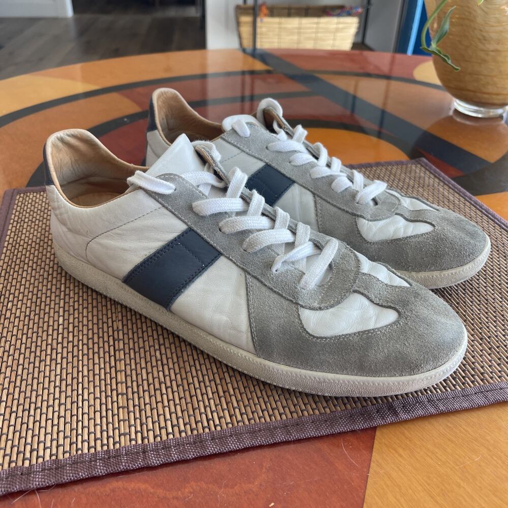 Beckett Simonon Morgen Trainers Leather Sneakers Men 11.5 White Blue Suede FLAW